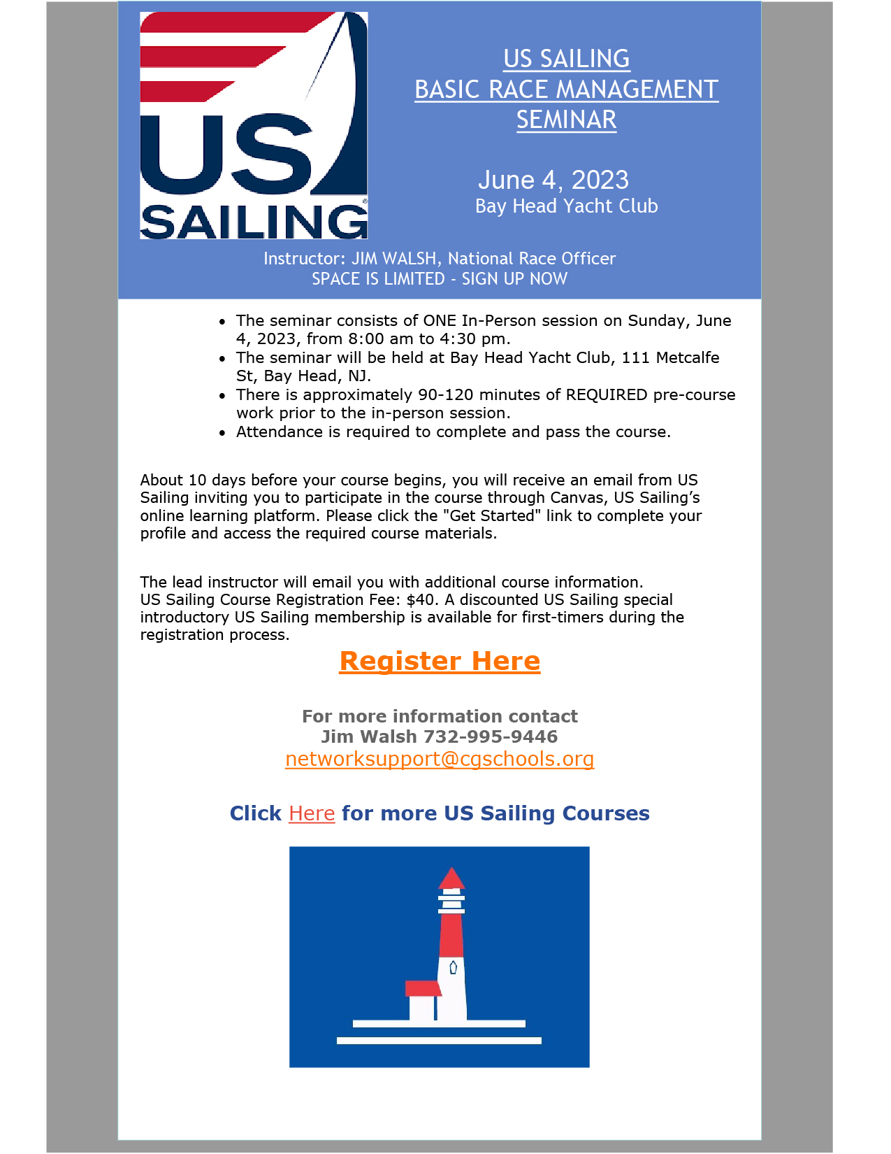 US Sailing Basic Race Management Seminar announcement