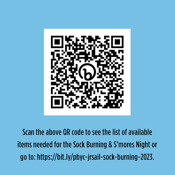 QR code for the 2023 PBYC Junior Sailing Sock Burning & S'mores night signup